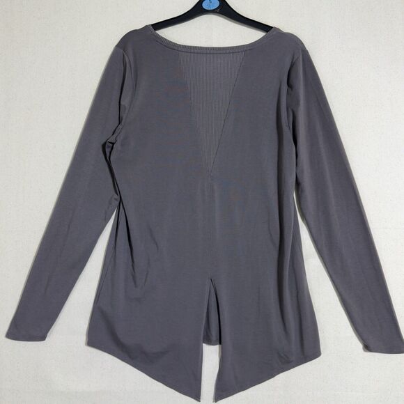 Athleta Split Back Essence Semi Fit Long Sleeve Top Gray Size Medium - Picture 1 of 8